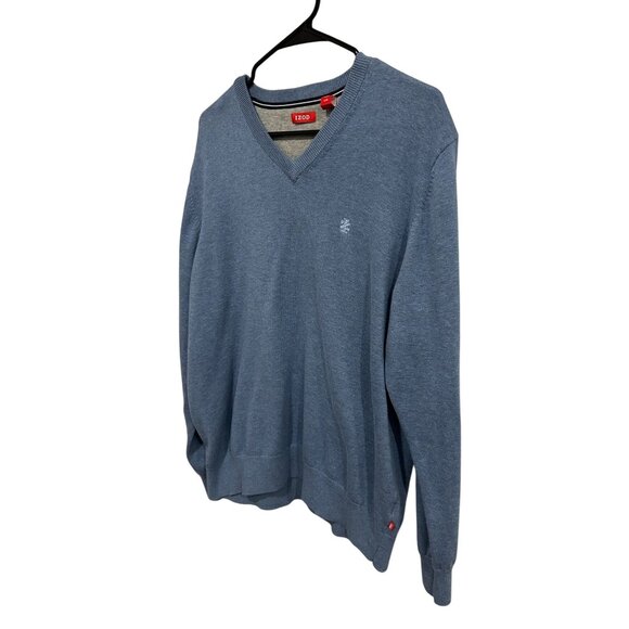 Izod Mens Blue V Neck Sweater Cotton Lightweight Casual Knit Pullover Sz Large - Picture 3 of 9